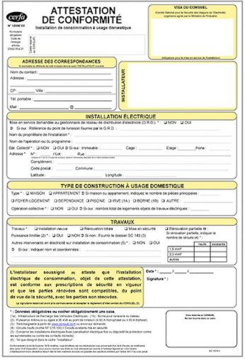 demande d'attestation consuel